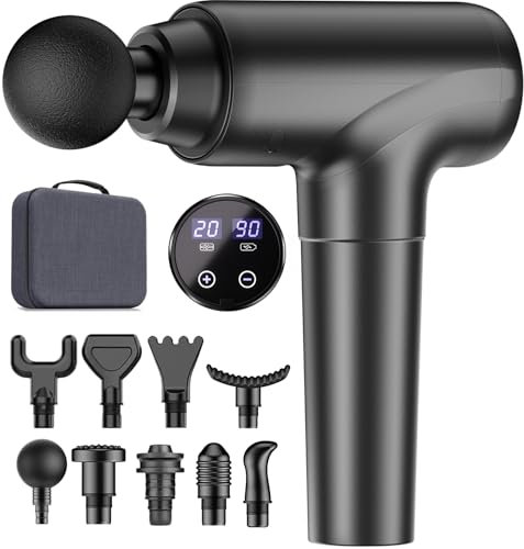Cotsoco Pistola de Masaje Muscular, Pistola Masajeadora Muscular Eléctrica Masajeador de Músculos – 20 velocidades, 9 cabezales intercambiables, ultra‑silenciosa – Regalo para mujeres y hombres