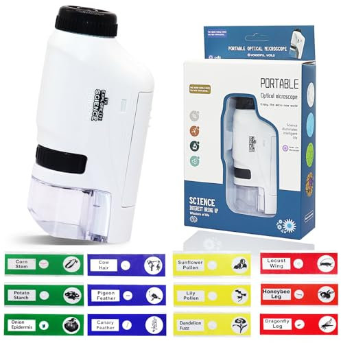 Kids Portable Mini Microscope Set - 60x-120x Handheld Microscope with 12 Specimens, Educational Toy for Children's Learning