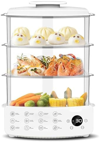 Vaporiera Elettrica 3 Livelli, Vaporiera Elettrica 900 W, Vaporiera Digitale Multifunzione, Capacità 12 Litri, Timer Intelligente 24 Ore, Vaporiera Elettrica Domestica per Cucinare Verdure, Carne