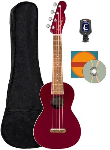 Fender Monterey Concert Ukulele - Cherry Bundle with Gig Bag, Tuner, and Austin Bazaar Instructional DVD