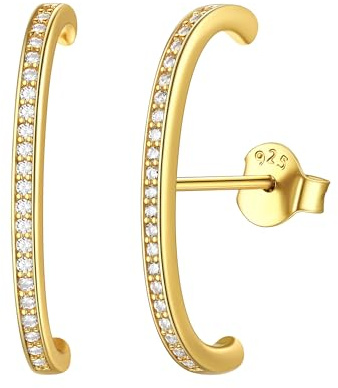 ChicSilver Boucles d'Oreilles Manchette Plaqué Or Femme en Argent Sterling 925 avec Strass Zircon, Ear Cuff Women Clous d'Oreilles C Forme pour Lobes, Wrap Earlobe Studs Earring