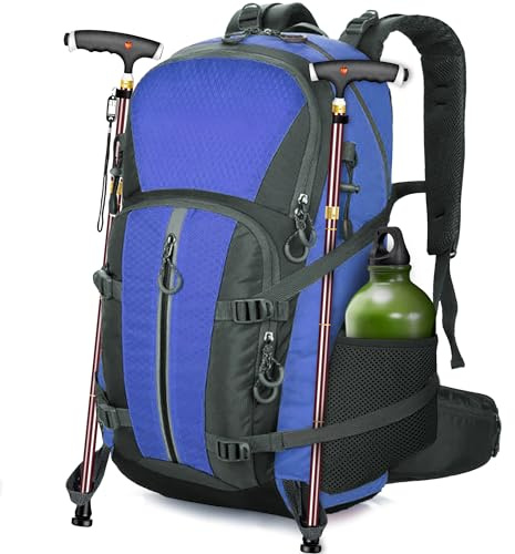 OUUTMEE 40L Sac à Dos de Randonnée Imperméable pour Hommes et Femmes, sac à dos Trekking Ultra Léger, Sac à dos Voyage pour Camping, Randonnée, Escalade, Voyage et Alpinisme (Bleu Foncé)