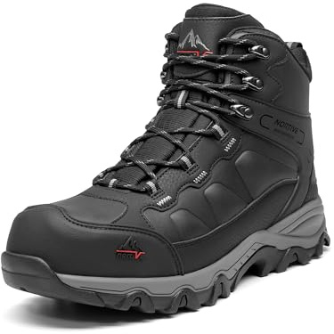 NORTIV 8 Waterproof Steel Toe Boots for Men Slip Resistant Safety Industrial Boots Paladin-Steel,Size 10.5,Black-Leather,JS19004M-STEEL