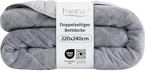 Formeya Doppelseitig Bettdecke 220x240 | Weich & Pflegeleicht | Steppdecke für alle Jahreszeiten, Atmungsaktiv, Wellsoft Schlafdecke ohne Bezug | Große Duvet in Grau