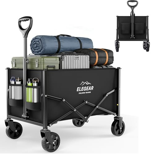 Elegear Carro de Playa 120L, Carrito Plegable de Camping con Asa Ajustable, Plegado Rápido, Carrito de Carga para Jardín, Playa, Picnic y Transporte de Equipaje