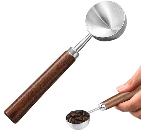 Cucchiaino da caffè in acciaio inox, con manico in noce nera, per chicchi di caffè, caffè macinato e tè, cucchiaio dosatore da 15 grammi per caffè espresso e filtro
