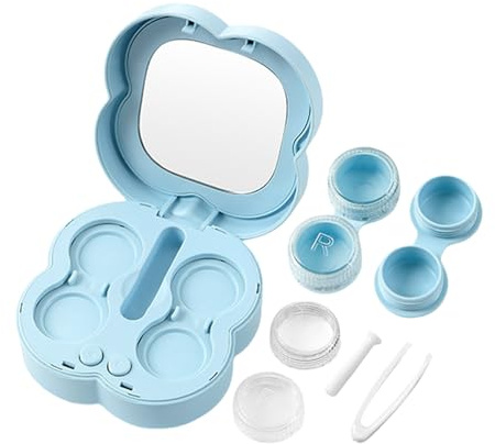 Kit de limpieza ultrasónica para lentes de contacto, estuche impermeable con espejo, cuidado profesional de lentes para ojos sensibles, de almacenamiento estéril, limpiador de viaje compacto para
