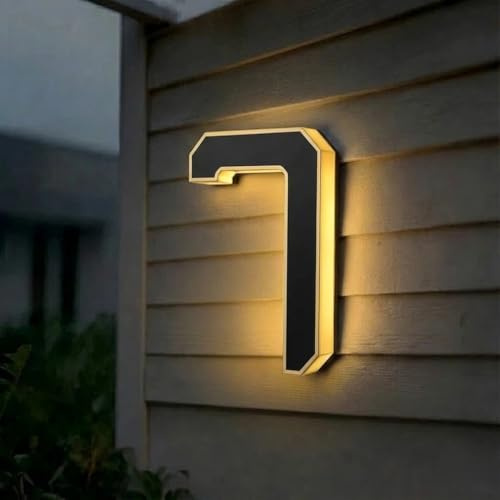 Números de Casa LED Solares, Placa de Dirección Exterior con Iluminación Automática, IP65 Impermeable, Letrero 3D Moderno para Fachada, Alturas 12cm / 17cm / 23cm(7-Negro,17cm)