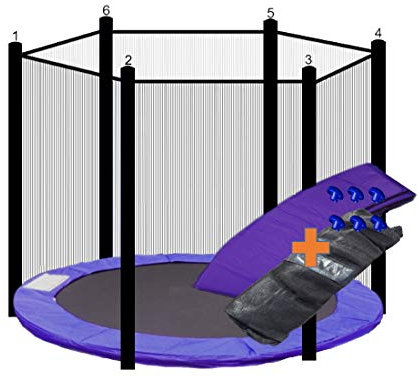 walexo Trampolin Randabdeckung + Sicherheitsnetz für 6 Stangensysteme (427 cm Ø, Lila/Schwarz)