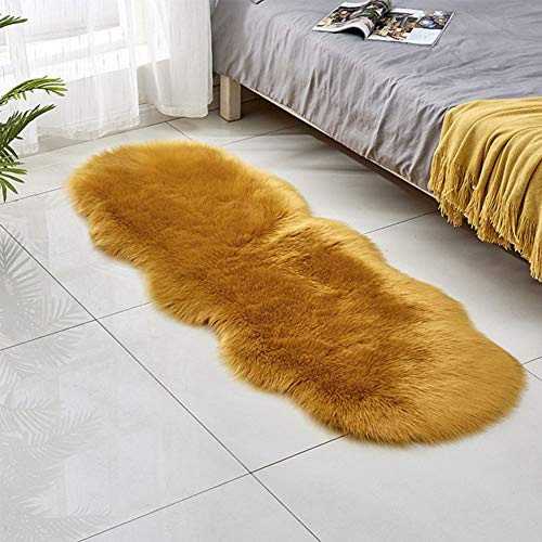 24x71 Faux Fur Area Rug -Shaggy Sheepskin Fluffy Carpet Art Rugs Chic Floor Mat Bedroom Living Room Nusery Decor Mustard