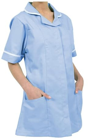 Skywear T66 Ladies Tunic Tops - Women's Healthcare & Beauty Tunics for Women UK | Work Uniforms for Office, Salon, Nurse & Spa - Multicolor Short Sleeve Tops, Sky with White, 14