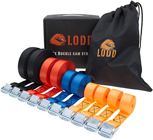 LODD - 10 Sangles Bagagères à Griffe (1m à 6m) - Résistance 250kg - 4 Tailles et Couleurs pour Transport et arrimage de Bagages - Voyage, Déménagement, Camping, Vélo - Sac de Rangement Inclus