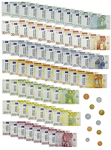 MIJOMA 71-teiliges Spielgeld Rechengeld für Kinder-Kaufladen, für Spielzeug Kasse Kaufmannsladen-Zubehör Rollenspiel