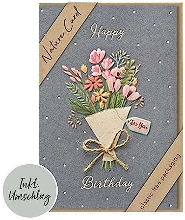 bsb - Karte zum Geburtstag - Nature Card - Nachhaltige Karten zum Geburtstag - Geburtstagskarten mit Umschlag - Geburtstagskarte Frauen & Männer - Glückwunschkarte 11,5 x 17 cm - Blumenstrauß Motiv