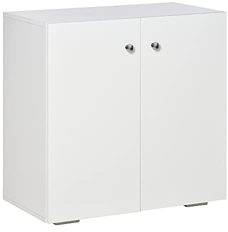 HOMCOM Storage Cabinet w/Two Shelves Wooden Sideboard Freestanding Kitchen Cupboard Bookcase - White