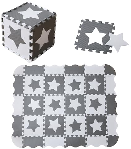 INTOMENG Tapis en Mousse pour BéBé EVA Foam Dalle Tapis Puzzle Jeu Bebe Epais 142x110x1cm Parc Enfant Pièces détachées Etoile Gris Blanche Tapis de Sol Imperméable Cadeau Anniversaire Naissance DD15