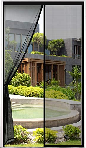 ENGROSAR Cortina Mosquitera Puerta Magnetica, 75x210cm Exterior de Balcón/Patio, Se Cierra Automáticamente, Fácil Instalación sin Taladrar (Negro)