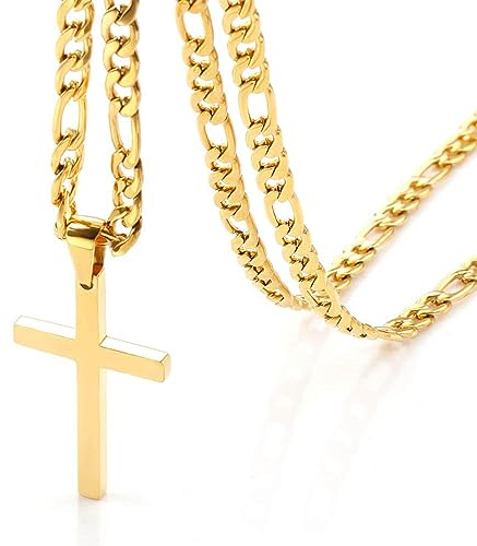 AIFUYUDM silver kors kedja herrar, halsband män klassisk pansarkedja silverkedja män hip-hop kubanska kedjor för män kors kedjor för män gåvor för män, Rostfritt stål
