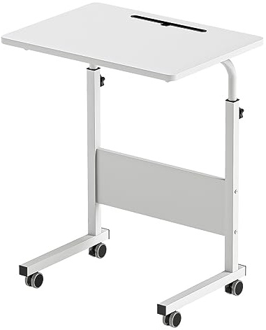 sogesfurniture höjdjusterbart laptopbord datorbord med surfplatta kortplats, 60 x 40 cm PC-bord soffbord skötbord sidobord med hjul, vitt