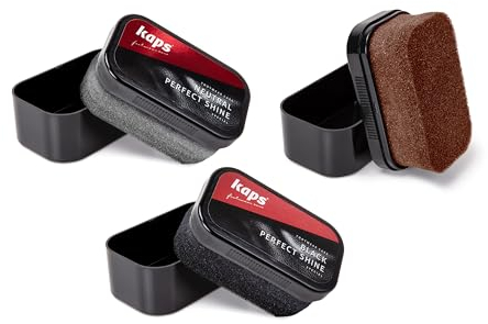 Kaps Set of Perfect Shine Polish Sponge in Black, Brown and Neutral for Leather Shoes, Boots, Handbags, Satchels and More; Covers All Shoe Colors – Universal Shoe Polish for Leather Goods