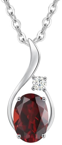 FANCIME Garnet Necklace 14K Solid White Gold Oval Pendant with Diamond January Birthstone Necklace Valentine's Day Gifts for Mom Women