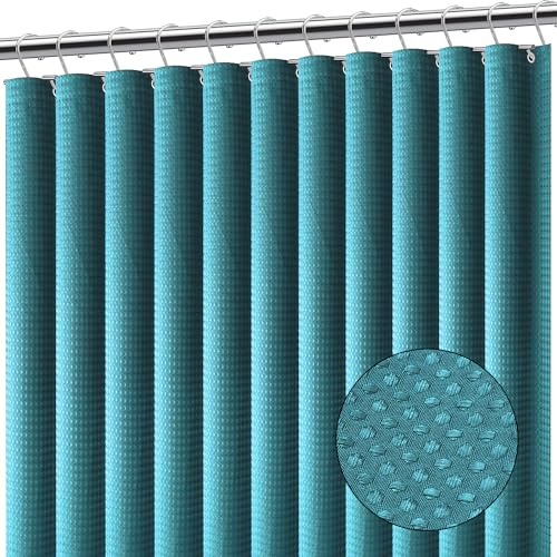 Clara Clark Teal Waffle Shower Curtain - Water Resistant Bathroom Curtain, 71 x 71 Inch, Unlined, Grommet Top