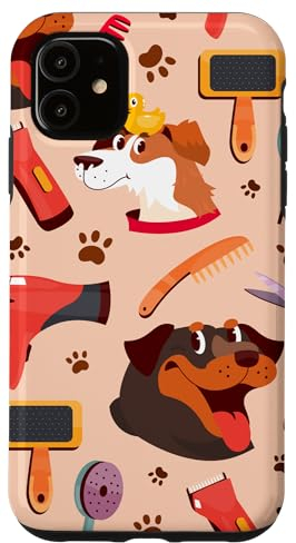 Hülle für iPhone 11 Welpen-Hundepflege, niedliches Farbmuster, grafischer Hintergrund