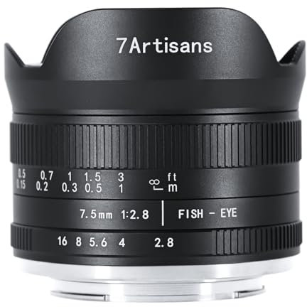 7artisans Lente fija manual de ojo de pez de 7,5 mm f2.8 Mark II APS-C para cámaras Canon R Mount Mirrorless R RP R5 R6