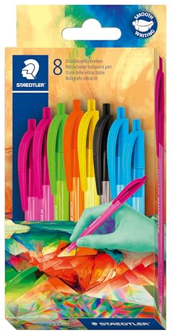 STAEDTLER ball 4230C8E2-2 4230 M Stylo à bille triangulaire, largeur de trait M env. 1,00 mm, pour écriture détendue, étui en carton avec 8 stylos à bille, couleurs assorties, édition multiverse