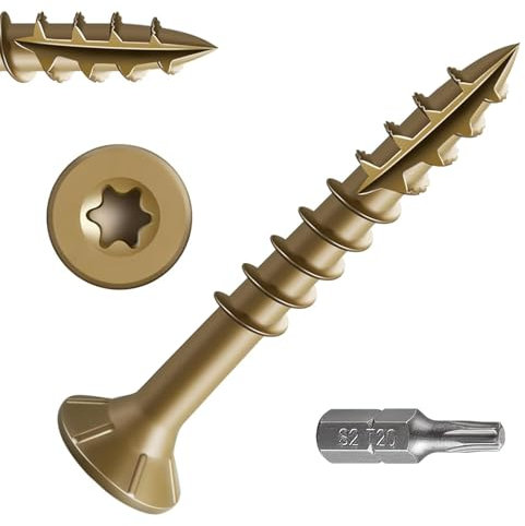 Dayalo 50 Stück Holzschrauben Torx 4,2 x 25 mm, Spanplattenschrauben, Holzbauschrauben, Senkkopfschrauben Holz, Dachkonstruktion Schrauben, Universalschrauben mit Bit, Golden