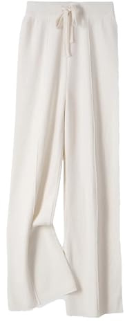 Hndudnff Pantaloni da donna in lana merino con elastico in vita pantaloni invernali casual morbidi lavorati a maglia, Bianco perla, L