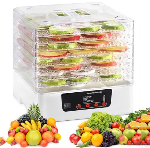 Deshidratador de alimentos, secadora de frutas y verduras de 350 W, control de temperatura de 95-161 °F, fácil de limpiar, secado con circulación de aire caliente de 360° Deshidratadores de cecina par