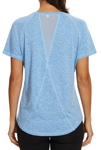 Gyabnw Sport-T-shirt Dam Gym Skjorta Kvinnor Kortärmad Elastisk Axel Mesh Axel Andningsbar Topp Fitness Yoga Löpning Dans, B-blå, 3XL