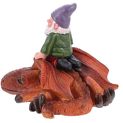 FONDOTIN Outdoor Garden Ornaments Solar Gnome Statue Resin Dwarf Riding Dinosaur Unique Home Adorn for Garden Decor