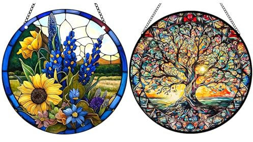 2 PCS Sun Catchers for Windows, Sun Catcher, Window Sun Catcher, Stained Suncatcher, Window Decorations, Acrylic Sun Catchers, Sunflower Sun Catchers for Windows Ornaments, For Home