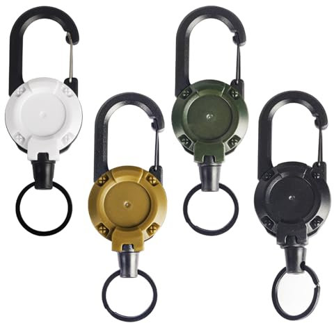 4 Piezas Llavero Retractil, LINTRA 4 Colores Llavero Extensible, Llavero Extensible Retractil con Cable de Acero de 64 cm, Adecuado para Tarjetas de Identificación, Tarjetas de Acceso