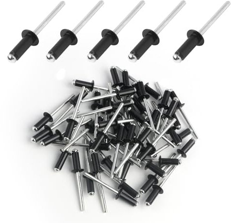 50 Pièces Rivets Aveugles en Aluminium Noir à Large Bride, Rivets Pop à Extrémité 0uverte, Rivets Pop en Aluminium à Tête Large, pour Constructions, Boîte de Rangement, Meubles (Noir, 4.8mm x 12mm)