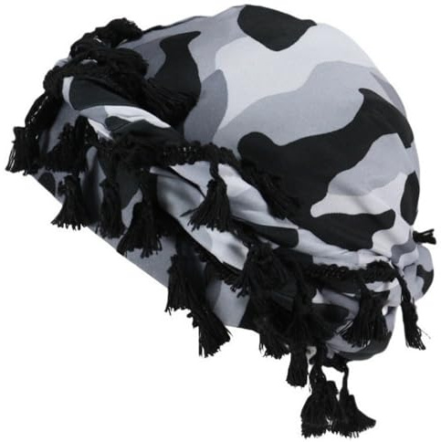 Gturytr Turban for Men Vintage Twist Head Wraps Durag Satin Lined Halo Turban for Women Modal and Satin Scarf Tie (Camouflage-Grey&White, m)