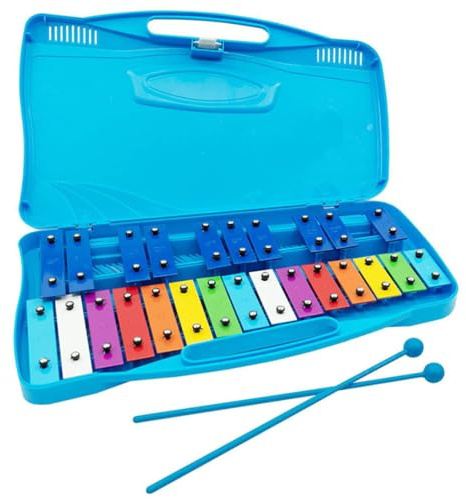 Glockenspiel, xilófono de 25 grados con mazos Campana cromática reproduce instrumentos de percusión musical azul, instrumento musical