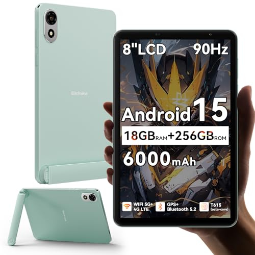 Blackview ZENO 1 8 Pulgadas Tablet Android 15 90Hz 800x1280-Ultra Ligera y Compacta Gaming,T615 8 Núcleos Chip AI,18GB RAM+256GB ROM 2TB TF/4G LTE+WiFi 5G/Face ID/6000mAh/8MP+8MP/Widevine L1/BT5.2/GMS