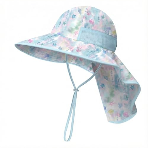 icolor Kids Sun Hat UPF50+ Sun Protection Bucket Hat Toddler Summer Beach Play Hats with Neck Flap for Girl Boy Ages 3~10 (Dreamy Ocean)