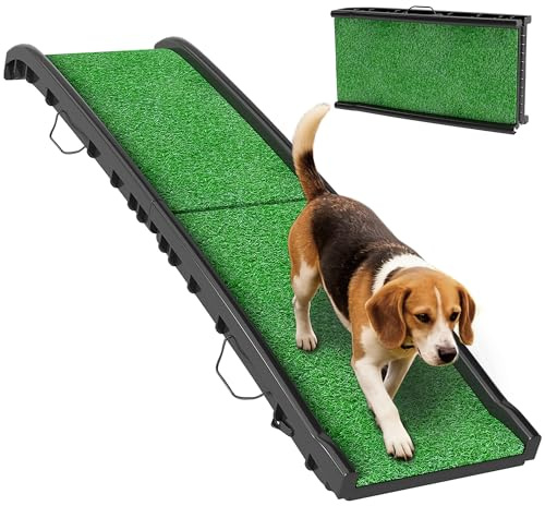 PawHut Dog Ramp for Cars, Portable Pet Ramp Foldable Design with Artificial Grass Anti-Slip Surface, Lightweight, for Cars, SUVs, Trucks, Home, 155 x 38.5 x 15.5 cm