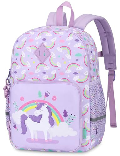 VX VONXURY Sac à dos pour enfants, mignon sac à dos léger et résistant à l'eau pour enfants d'âge préscolaire et maternelle pour garçons filles avec boucle de poitrine (Arc-en-ciel violet)