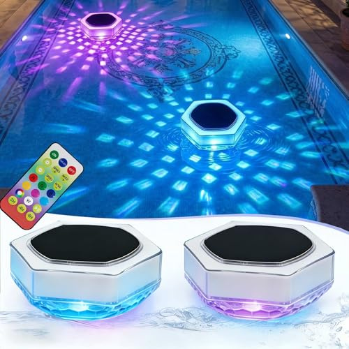 2 Stück Poolbeleuchtung Schwimmend Solar, IP68 Wasserdicht Pool Licht