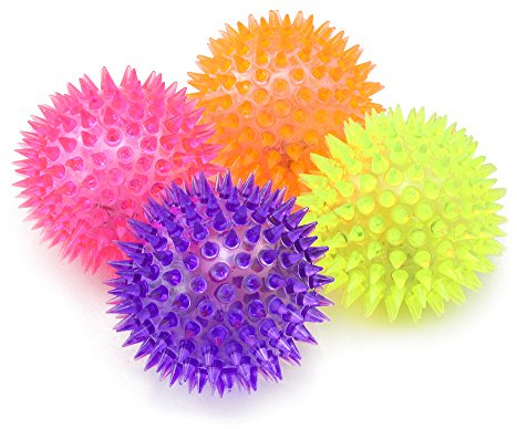 com-four® 4X Balle hérisson Clignotante avec lumière LED, Balle de Jeu, Caoutchouc Clignotant, Balle à Pointes, Cadeaux pour Les Anniversaires d'enfants, Jouets balles Ø 7 cm [la sélection varie]