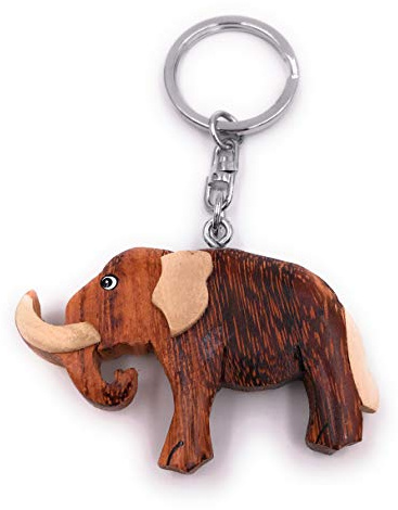 Onwomania - -Mammut Tier Elefant Schlüsselanhänger - Holz Glücksbringer ideal als Geschenk z.B. für den besten Freund, die beste Freundin, Mama - Für Männer, Frauen & Kinder