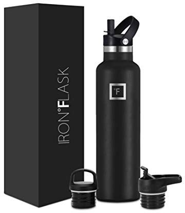 Insulated Water Bottle with Straw Lid Narrow - 710ml (3 Lids) - Cold 24hrs & Hot 12hrs Drinks - Double-Walled Stainless Steel Metal Leakproof Travel Sports Gym Camping & Hiking Hydration Flask