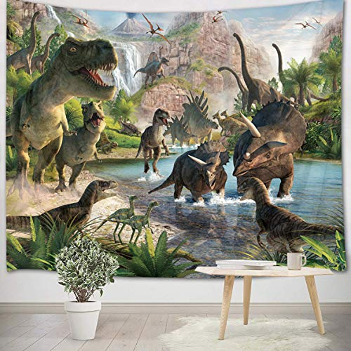 LB Dinosaurier Wandteppich Tiere Wandtuch Fluss Berge Wandbehang Grüner Wald Tapisserie für Wohnzimmer Schlafzimmer Wohnheim Wanddeko,200x150cm