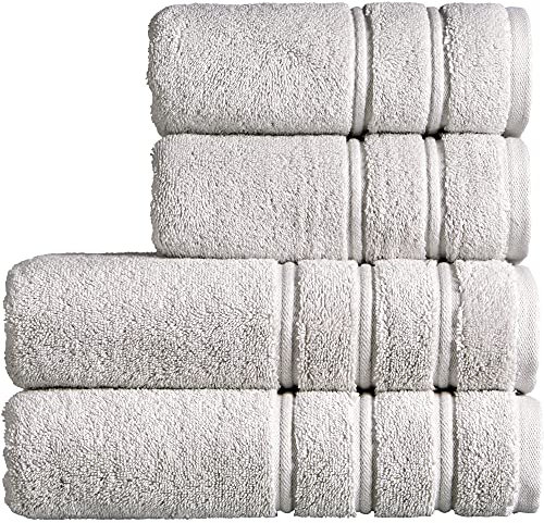Christy Antalya Large Bath Towels | Set of 4 | 100% Turkish Cotton | 600GSM | Soft Plush Luxury Towel Set | 2 Bath Towels 2 Hand Towels | Quick Dry | Lunar Grey
