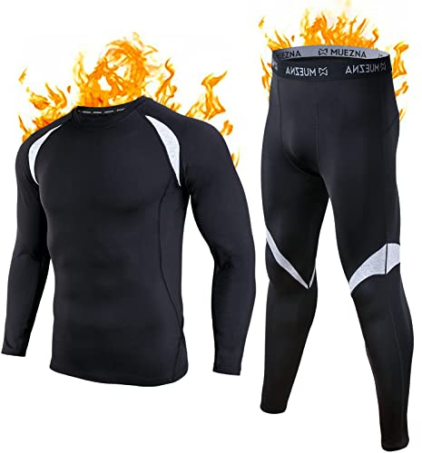 Muezna Thermounterwäsche Herren, Funktionswäsche Skiunterwäsche Lange Atmungsaktiv Thermounterwäsche Thermounterhose Set Weicher Wolle Fleecefutter für zu Hause Winter